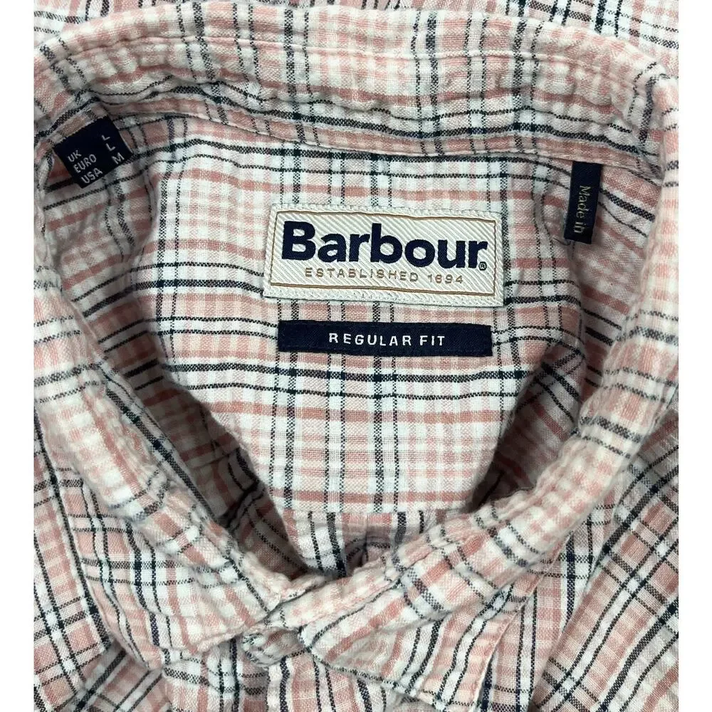 Barbour Deanhill Short Sleeve Button Up Regular Shirt Pink Plaid Size Medium - Picture 5 of 6